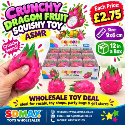 Crunchy dragon fruit squishy toy soft stretchy ASMR sensory toy wholesale from SDMAX Toys Wholesaler
