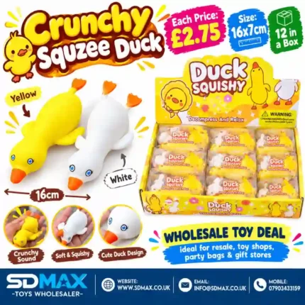 Crunchy Squzee Duck soft squishy squeeze toy 16x7cm wholesale – 12 pieces box | SDMAX Toys Wholesaler