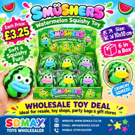 Smushers watermelon squishy toy soft squeezable sensory toy wholesale from SDMAX Toys Wholesaler