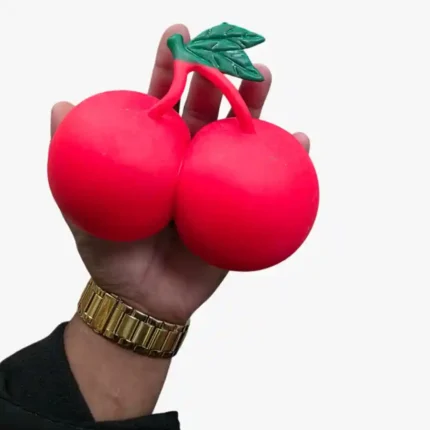 Jumbo Squishy Cherries Toys wholesale. Large 16×14cm soft squeeze fruit toys designed for sensory play, fidgeting and stress relief. 6 PCS per box