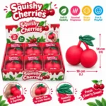Jumbo Squishy Cherries Toys wholesale. Large 16×14cm soft squeeze fruit toys designed for sensory play, fidgeting and stress relief. 6 PCS per box