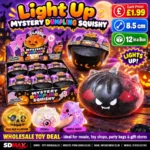 Light Up Mystery Dumpling Halloween Squishy Toy wholesale display box with 12 assorted sensory squeeze toys from SDMAX Toys Wholesaler