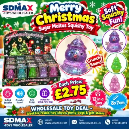Merry Christmas Sugar Maltos Squishy Toy – 8 × 7cm, 12 Pieces per Box | Wholesale