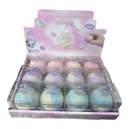 Crunchy Candy Ball Squishy Toy – 5.5cm, Assorted Colours, Box of 12 Wholesale