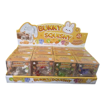 Transparent Bunny Squishy Toy – Colourful Novelty Sensory Toy, 9 × 8cm, Box of 12 Wholesale