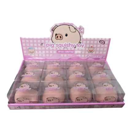 Cute pink Crunchy Pig Squishy Toy, 8 × 5.5cm, wholesale 12-piece display box by SDMAX Toys Wholesaler