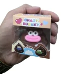 Brady Bubeey brown poop-shaped squishy toy with pink smile, individual packaging and 12-piece wholesale display by SDMAX Toys Wholesaler.