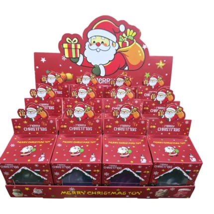 Christmas Santa and reindeer squishy novelty toys in a 12-piece wholesale display box by SDMAX Toys Wholesaler