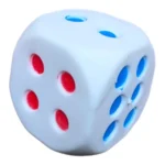 Crunchy Dice Squishy Toy with red and blue spots, 4.5 x 4.5 cm, 12 pieces per box, SDMAX Toys Wholesaler.