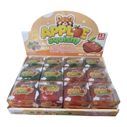 Shop Slush Apple Squishy Toys wholesale at SDMAX. Glittery apple design, 6.5 × 7 cm, 12 pieces per box. Ideal for toy shops and resellers.