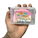Rainbow Crispy Squishy Toy in pastel pink, yellow and blue, individually wrapped, with wholesale display box of 12 pieces.