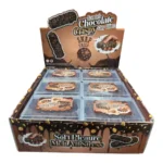 Dual scented chocolate crispy squishy toys in clear plastic cases, chocolate and vanilla scent theme, 12 per box, approximately 8x3cm, £2.75 each, from SDMAX Toys Wholesaler.