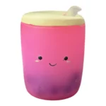 Boba Squish-Tea pink and purple vanilla scented squishy toy with smiling bubble tea design, retail packaging and wholesale box of 12 from SDMAX Toys Wholesaler.