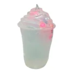 Jelly Cup Summer Drink Squishy Toy wholesale display box with colourful glittery cup-shaped squeeze toys, 12 pieces per box, £3.50 each, from SDMAX Toys Wholesaler.