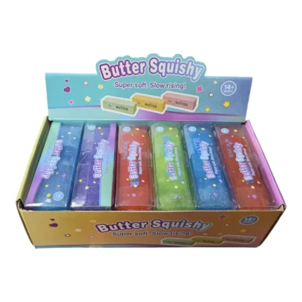 Slush Crush Butter Squishy Toy in assorted colours with retail display box, 12 pieces per box, 13 × 4 cm, from SDMAX Toys Wholesaler