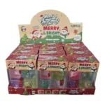 Christmas Glitter Jelly Sugar Maltose Cube Squishy Toys in assorted colours with glitter, Christmas display boxes, £3.25 each and 12 pieces per box from SDMAX Toys Wholesaler.