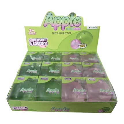 Vaseline Apple Squishy Toys in green and pink, 9 × 7cm, with individual packaging and wholesale display box, £3.50 each and 12 pieces per box – SDMAX Toys Wholesaler.