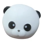 Crunchy Panda Squishy Toy with a white round face, black ears and eye patches, individual packaging and wholesale display box, 7 × 5cm, £2.65 each and 12 pieces per box – SDMAX Toys Wholesaler.