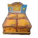 Jumbo yellow Cheese Block Squishy Toy shown in individual retail packaging and a four-piece display box, advertised at £5.50 each, size 11 × 11 cm, from SDMAX Toys Wholesaler.