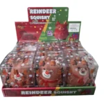Jumbo Christmas reindeer squishy toy with red scarf, 15 × 14 cm, displayed with wholesale packaging from SDMAX Toys Wholesaler.