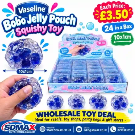 Bobo Jelly Pouch Squishy Toy – Blue, 10 × 1cm, Box of 24 Wholesale