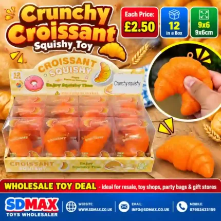 Crunchy Croissant Squishy Toy Wholesale 12 Pack Display Box - SDMAX Toys Wholesaler