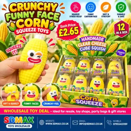Crunchy Funny Face Corn Squeeze Toy wholesale soft stretchy sensory stress relief toy from SDMAX Toys Wholesaler