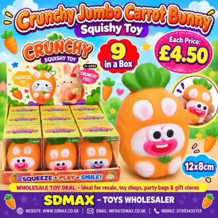 Crunchy Jumbo Carrot Bunny Squishy Toy Wholesale 9 Pack - SDMAX Toys Wholesaler