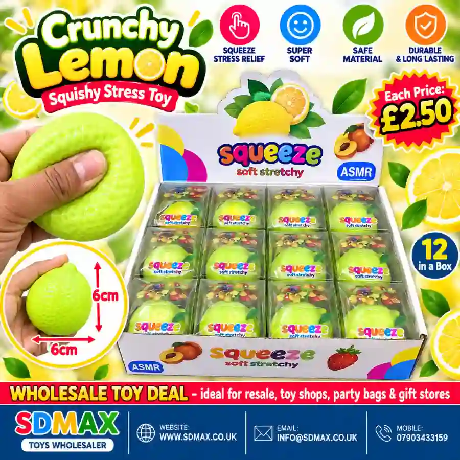 crunchy-lemon-squishy-toy-wholesale-sdmax Crunchy Lemon Squishy Stress Toy wholesale soft stretchy 6cm sensory toy from SDMAX Toys Wholesaler