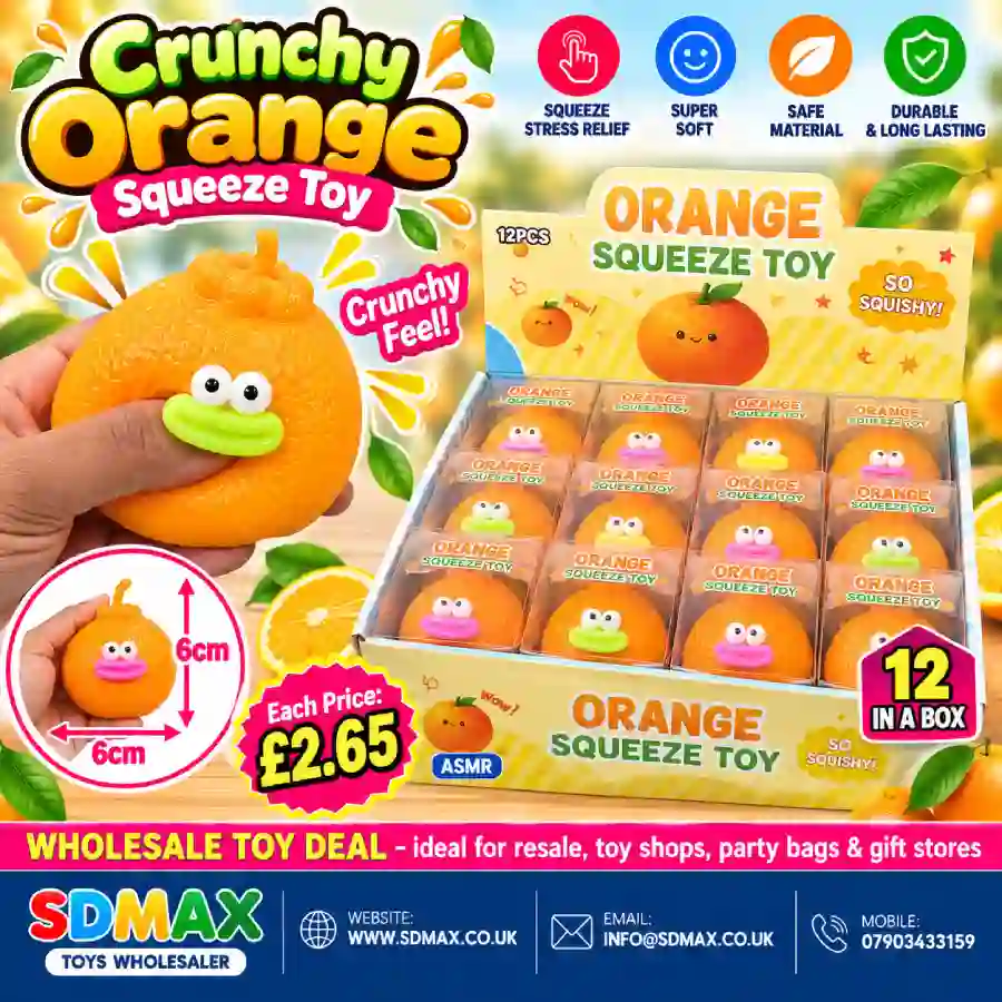 crunchy-orange-squeeze-toy-wholesale-sdmax Crunchy Orange Squeeze Toy wholesale soft 6cm sensory stress relief toy from SDMAX Toys Wholesaler
