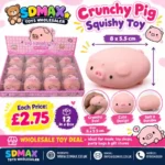 Cute pink Crunchy Pig Squishy Toy, 8 × 5.5cm, wholesale 12-piece display box by SDMAX Toys Wholesaler