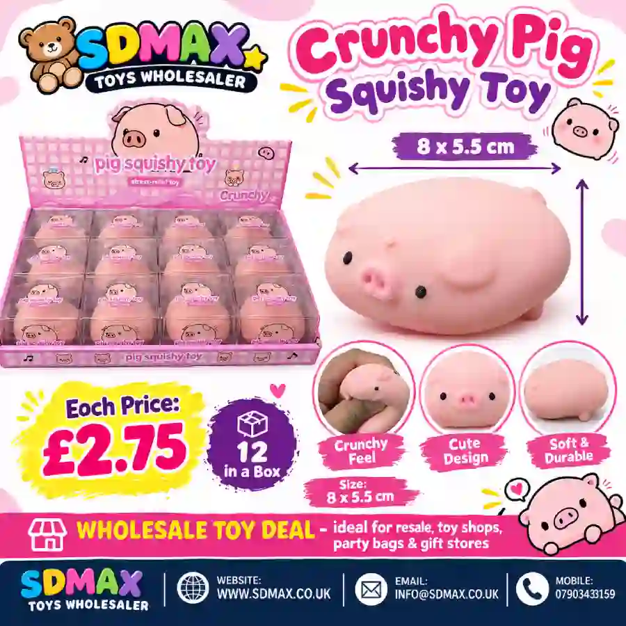 crunchy-pig-squishy-toy-wholesale-sdmax (5) Cute pink Crunchy Pig Squishy Toy, 8 ร 5.5cm, wholesale 12-piece display box by SDMAX Toys Wholesaler