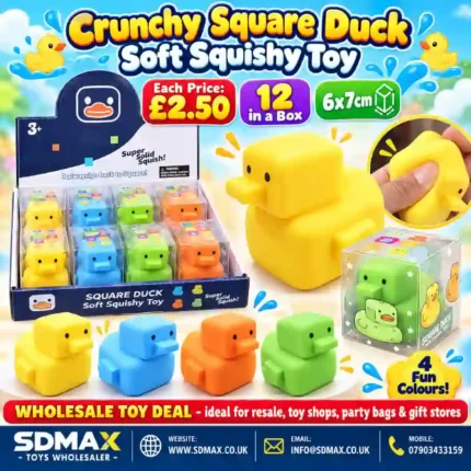 Crunchy Square Duck Soft Squishy Toy Wholesale 12 Pack Display Box - SDMAX Toys Wholesaler