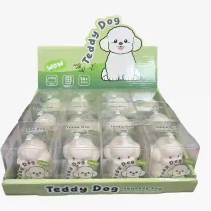 Crunchy Teddy Dog white squishy squeeze toy, 8 x 6cm, wholesale box of 12 – SDMAX Toys Wholesaler