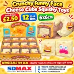 Crunchy Funny Face Cheese Cube Squishy Toy Wholesale 12 Pack Display Box - SDMAX Toys Wholesaler