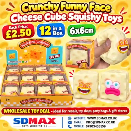 Crunchy Funny Face Cheese Cube Squishy Toy Wholesale 12 Pack Display Box - SDMAX Toys Wholesaler