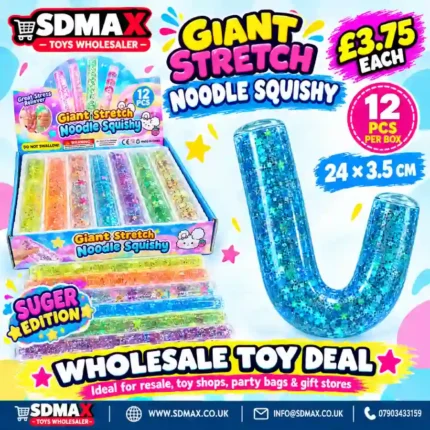 Giant Stretch Noodle Squishy Toy – Suger Edition, 24cm, Box of 12 Wholesale