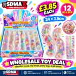 Giant Stretch Noodle Squishy Toy with Colourful Flowers – 24 × 3.5cm, Wholesale Box of 12
