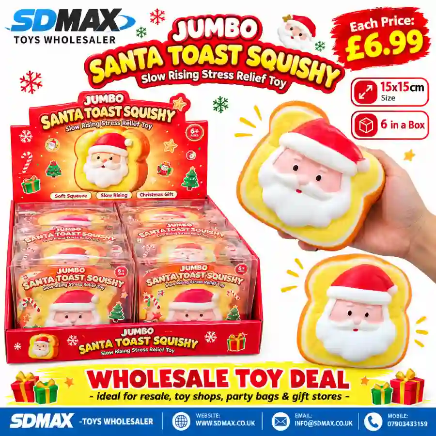 jumbo-santa-toast-squishy-toy-wholesale Jumbo Santa Toast Squishy Toy wholesale Christmas slow rising stress relief toy by SDMAX Toys Wholesaler