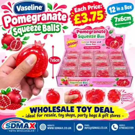 Vaseline Pomegranate Squeeze Ball Toy – Crunchy Sensory Fidget Toy, 7 × 6cm, Box of 12 Wholesale