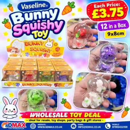 Transparent Bunny Squishy Toy – Colourful Novelty Sensory Toy, 9 × 8cm, Box of 12 Wholesale