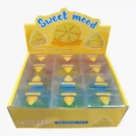 Triangle cheese squishy squeeze toys in yellow and green with 12-piece wholesale display box by SDMAX Toys Wholesaler.